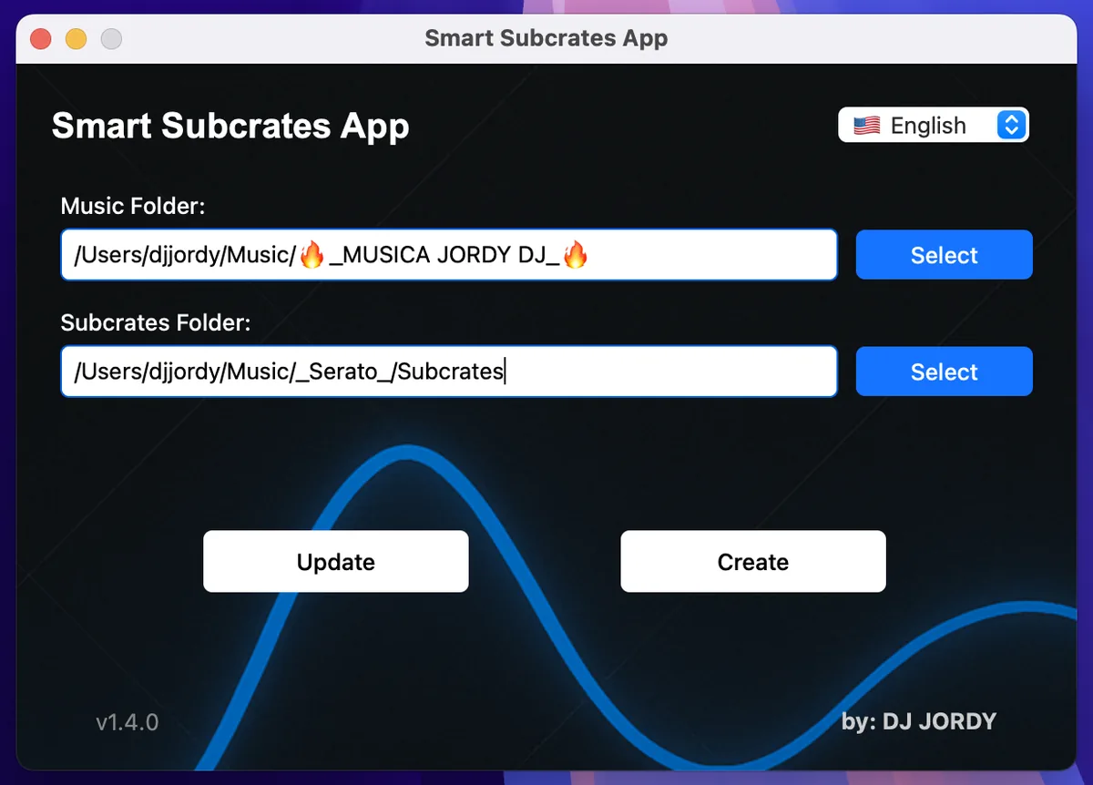 Smart Subcrates with a DJ music folder selected, ready to build crates